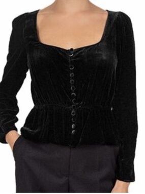 The Kooples Crown Velvet Peplum Top Long Sleeve Size 2 Silk Blend Vintage Inspo